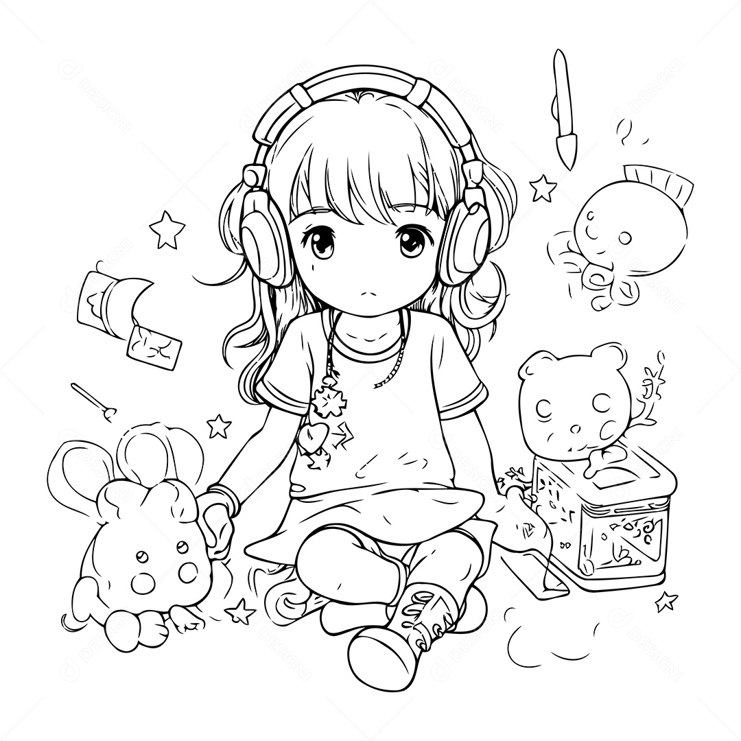 Garota Desenho Para Colorir Vetor EPS