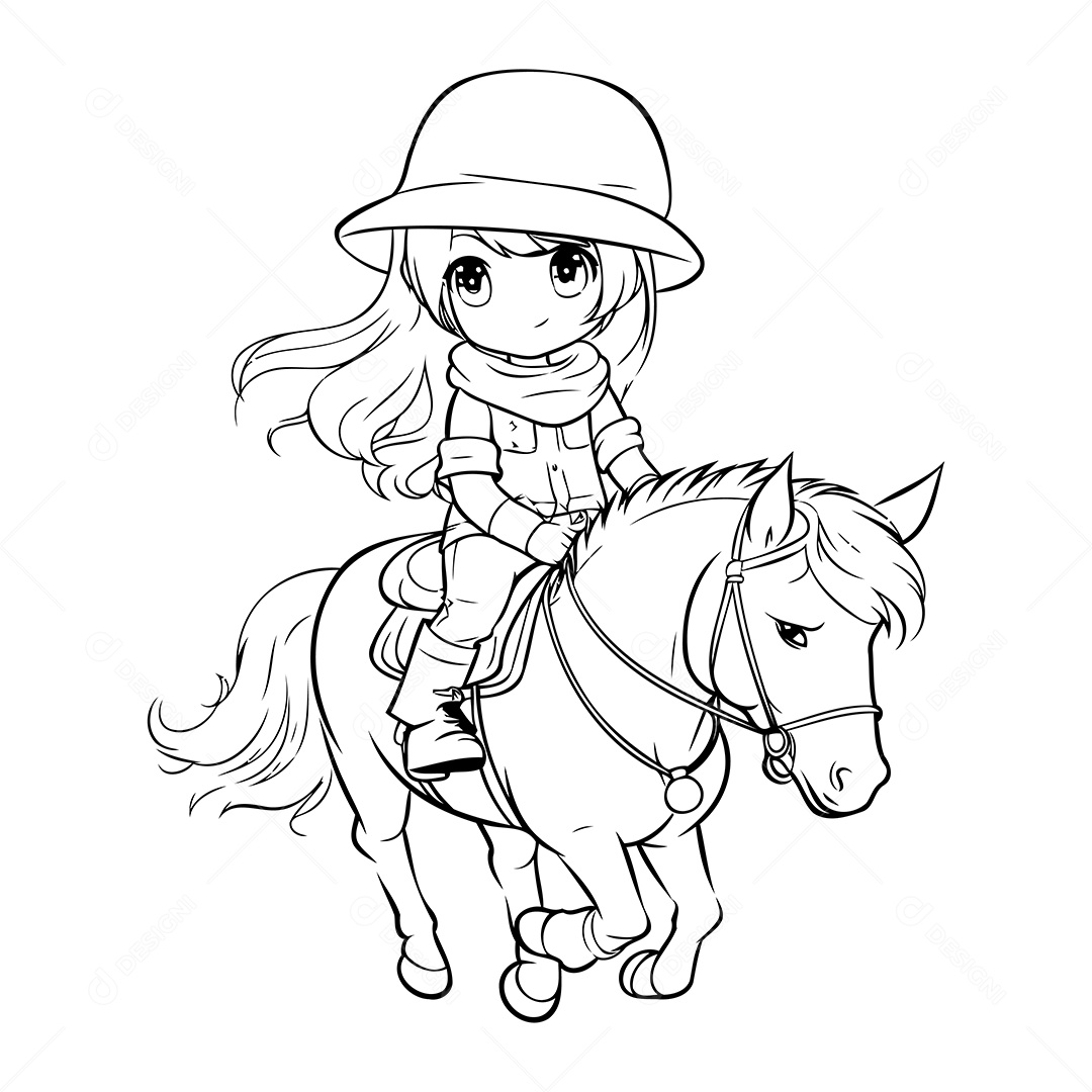 Garota de Cavalo Desenho Para Colorido Vetor EPS