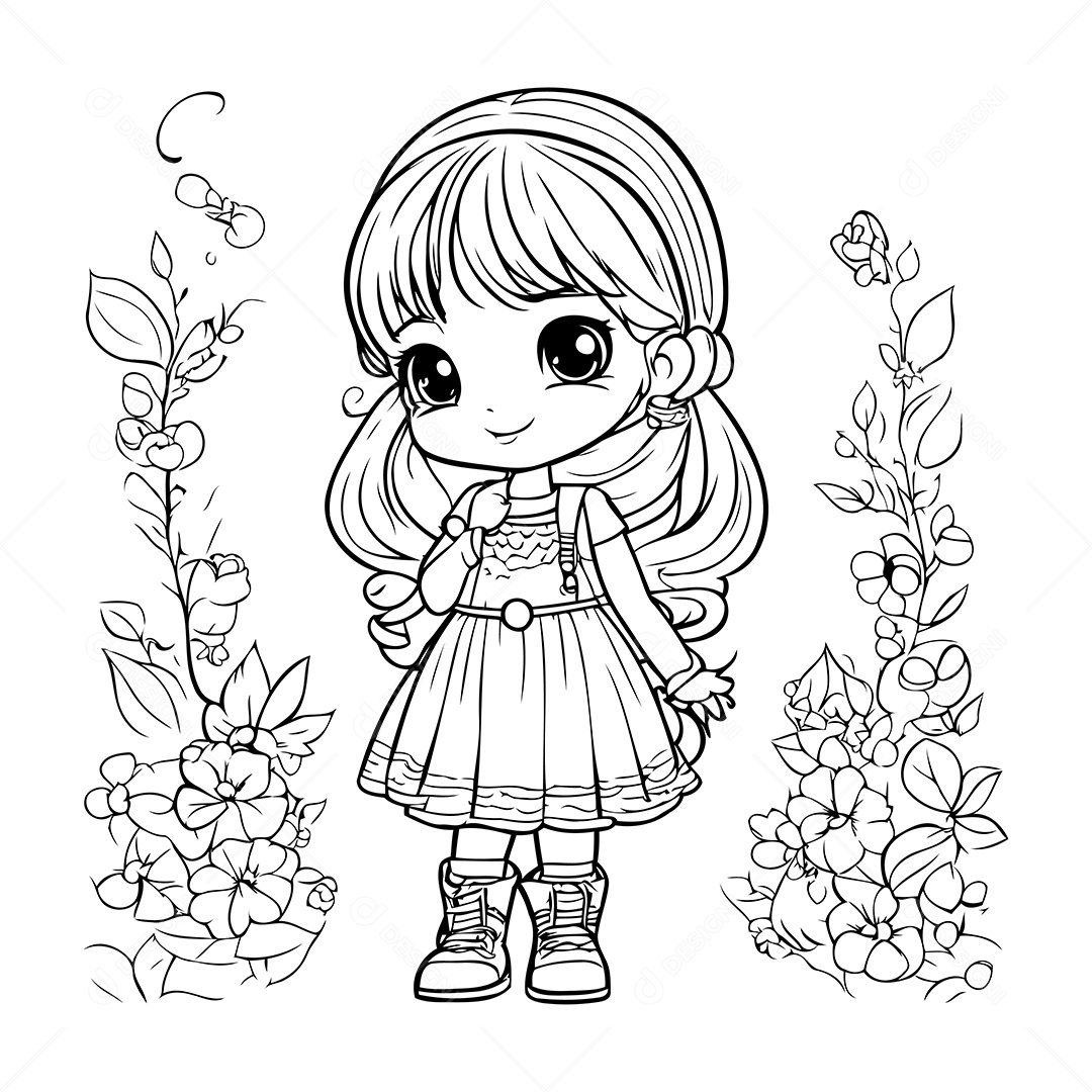 Garota Desenho Para Colorir Vetor EPS