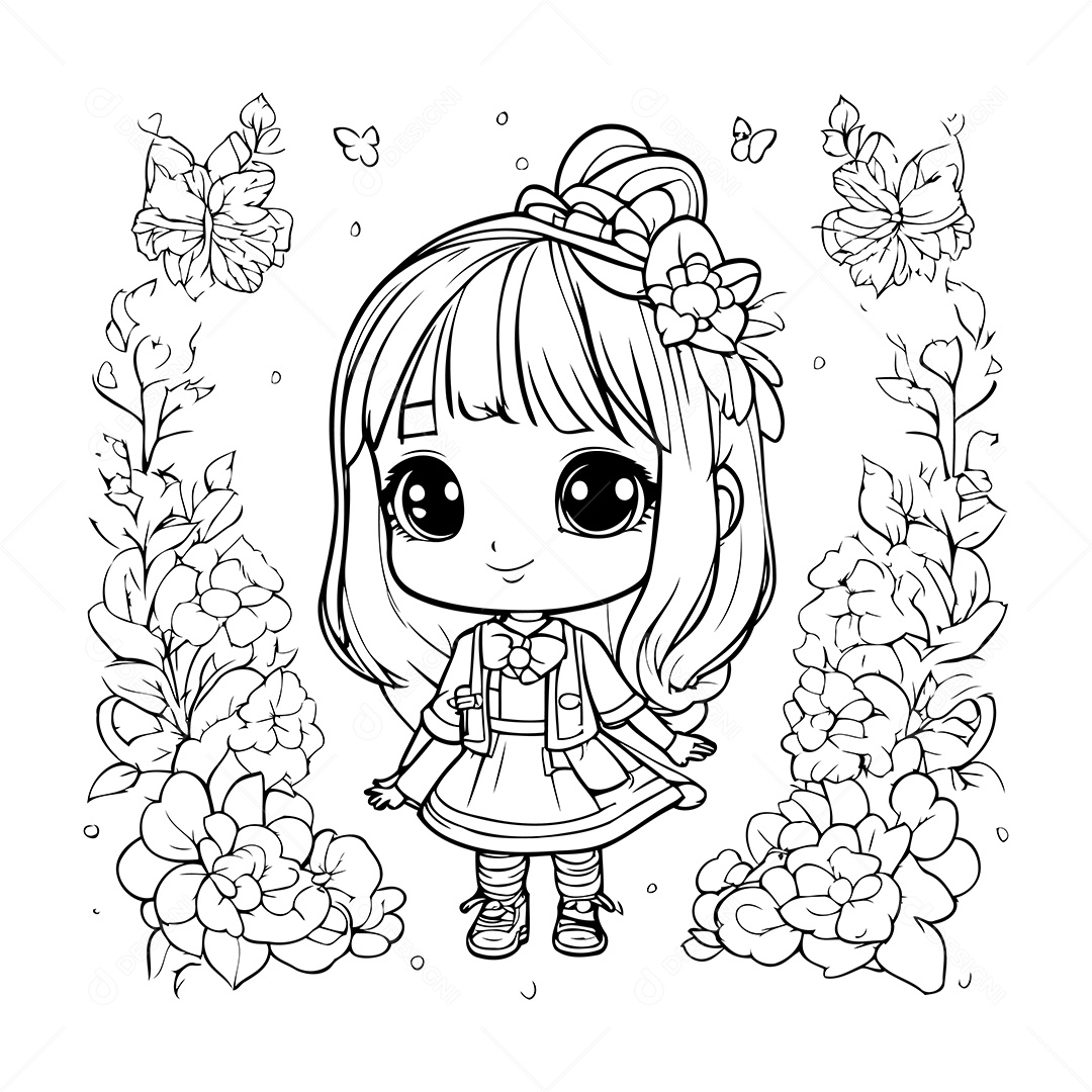 Garota Desenho Para Colorir Vetor EPS