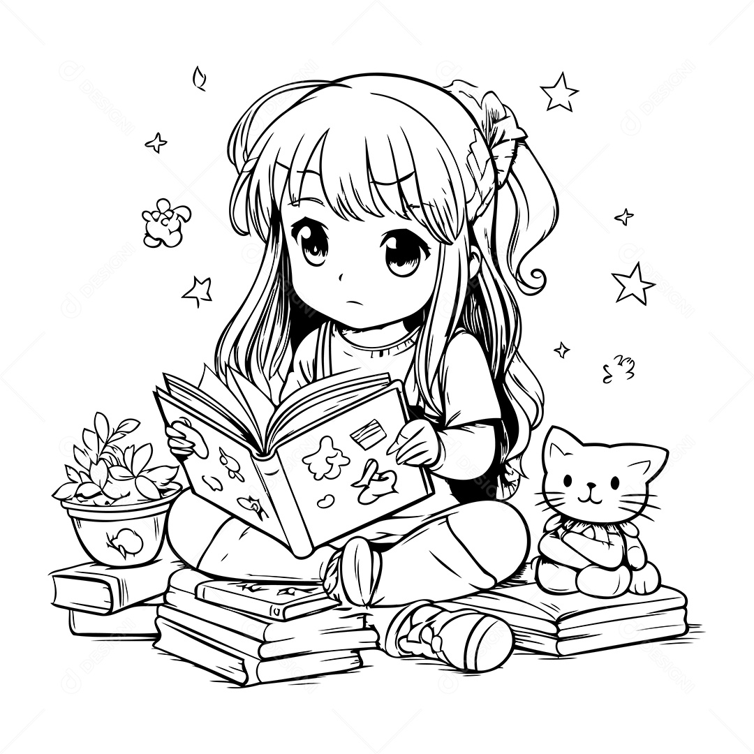 Garota Desenho Para Colorir Vetor EPS