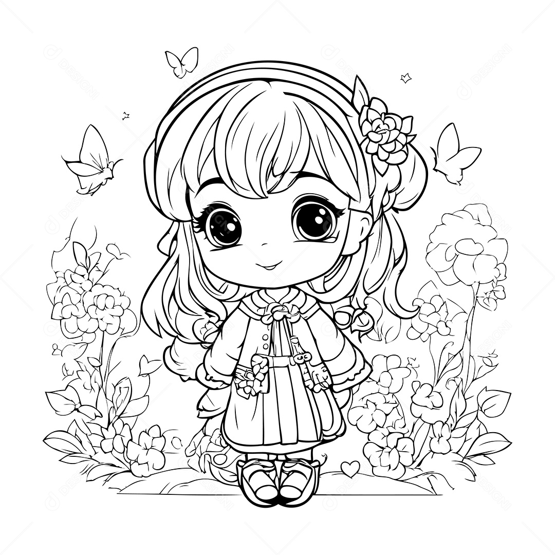 Garota Desenho Para Colorir Vetor EPS