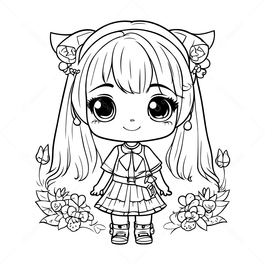 Garota Desenho Para Colorir Vetor EPS