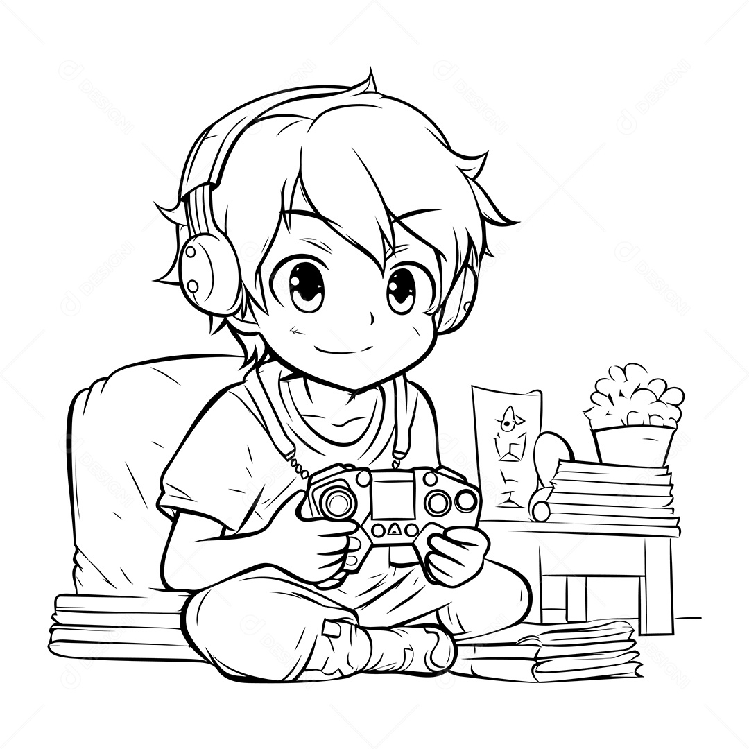 Garoto Desenho Para Colorir Vetor EPS