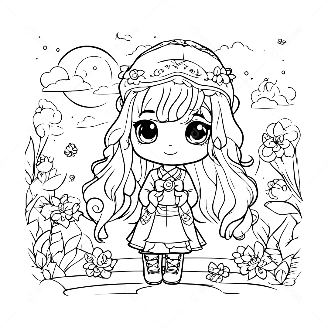 Garota Desenho Para Colorir Vetor EPS