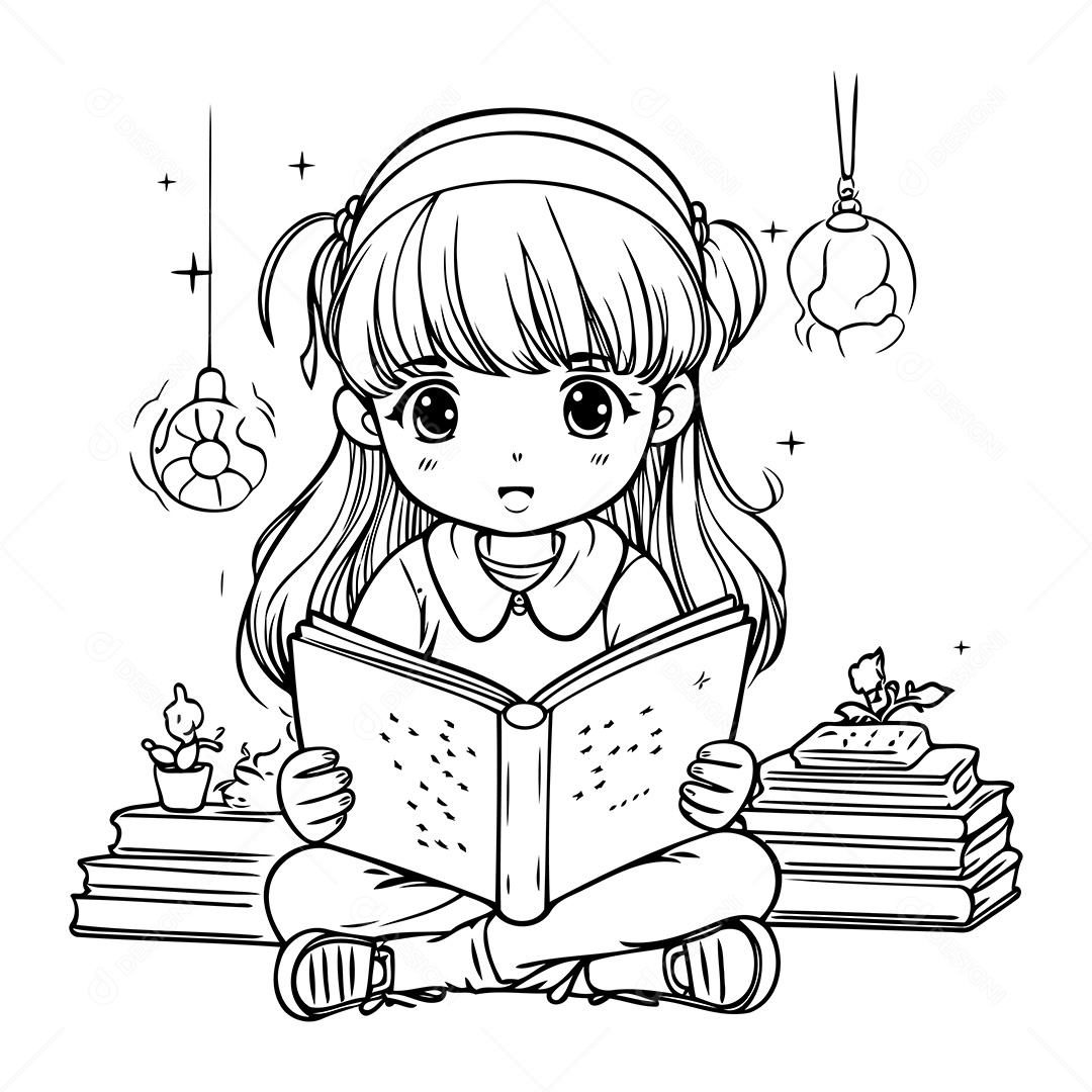 Garota Desenho Para Colorir Vetor EPS