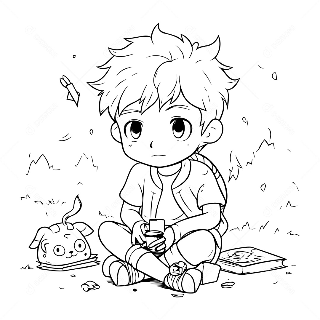 Garoto Desenho Para Colorir Vetor EPS