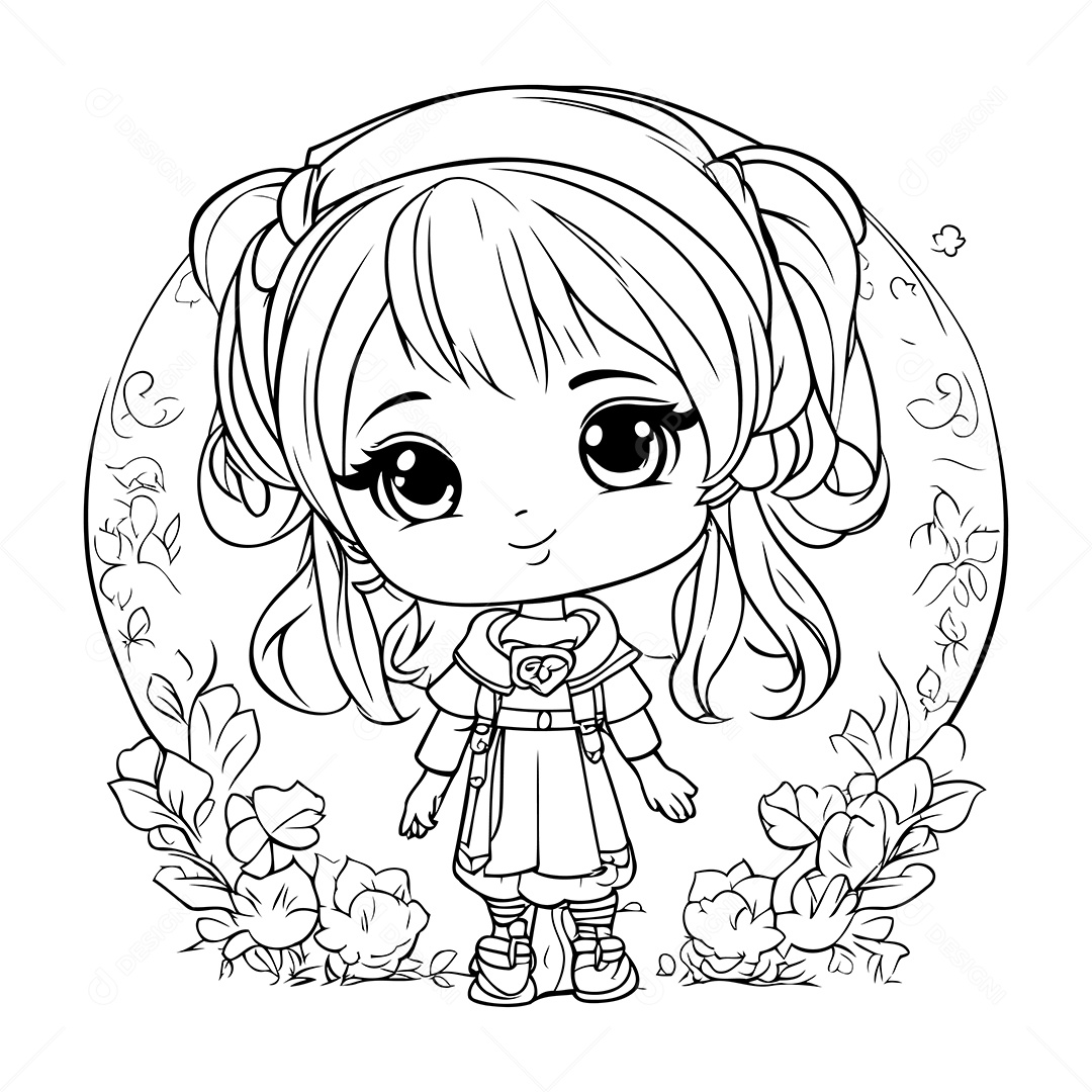 Garota Desenho Para Colorir Vetor EPS