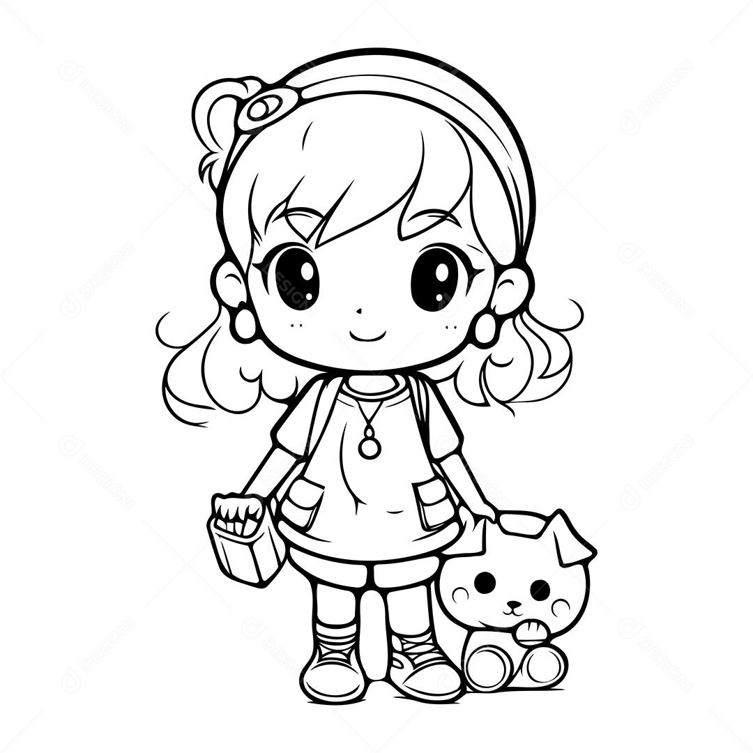 Garota Desenho Para Colorir Vetor EPS