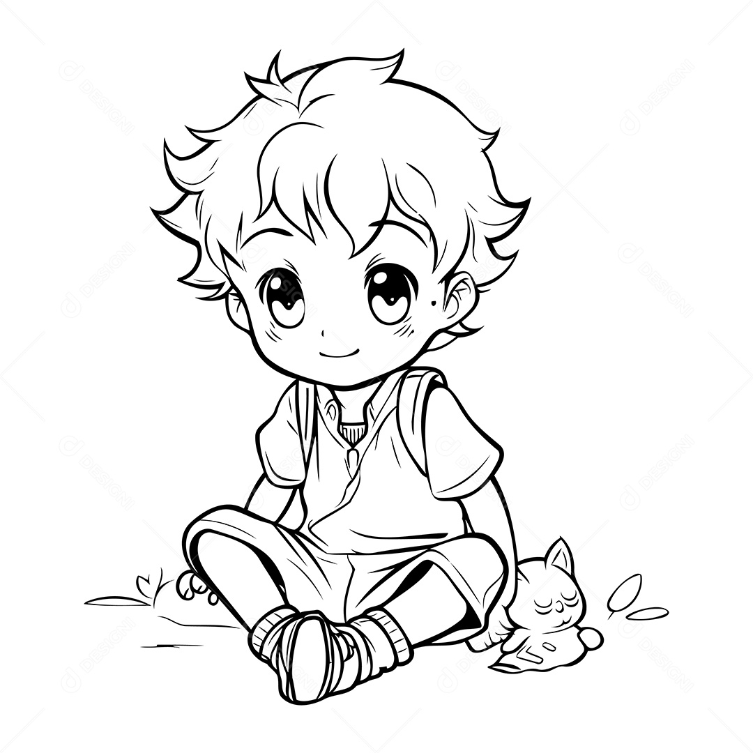 Garoto Desenho Para Colorir Vetor EPS