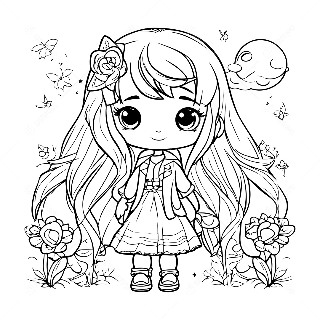 Garota Desenho Para Colorir Vetor EPS