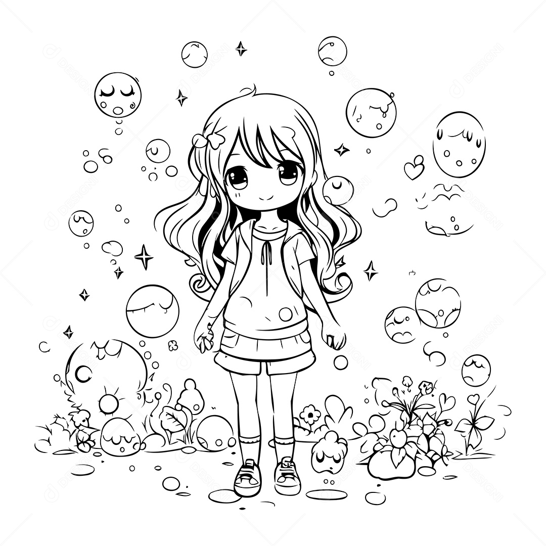 Garota Desenho Para Colorir Vetor EPS
