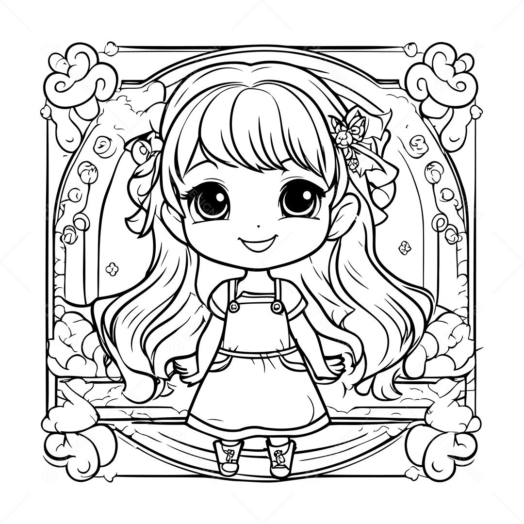 Garota Desenho Para Colorir Vetor EPS