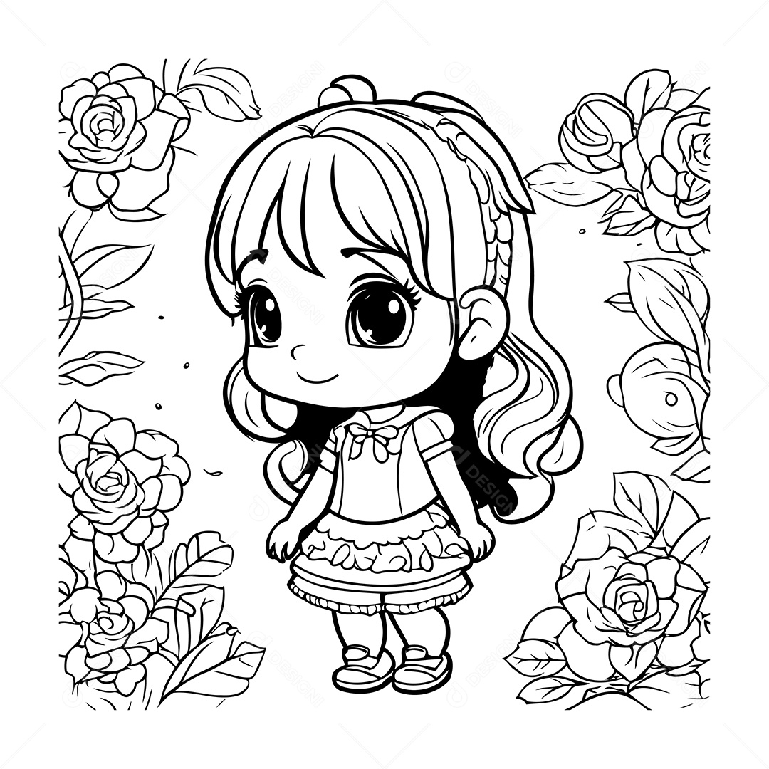 Garota Desenho Para Colorir Vetor EPS