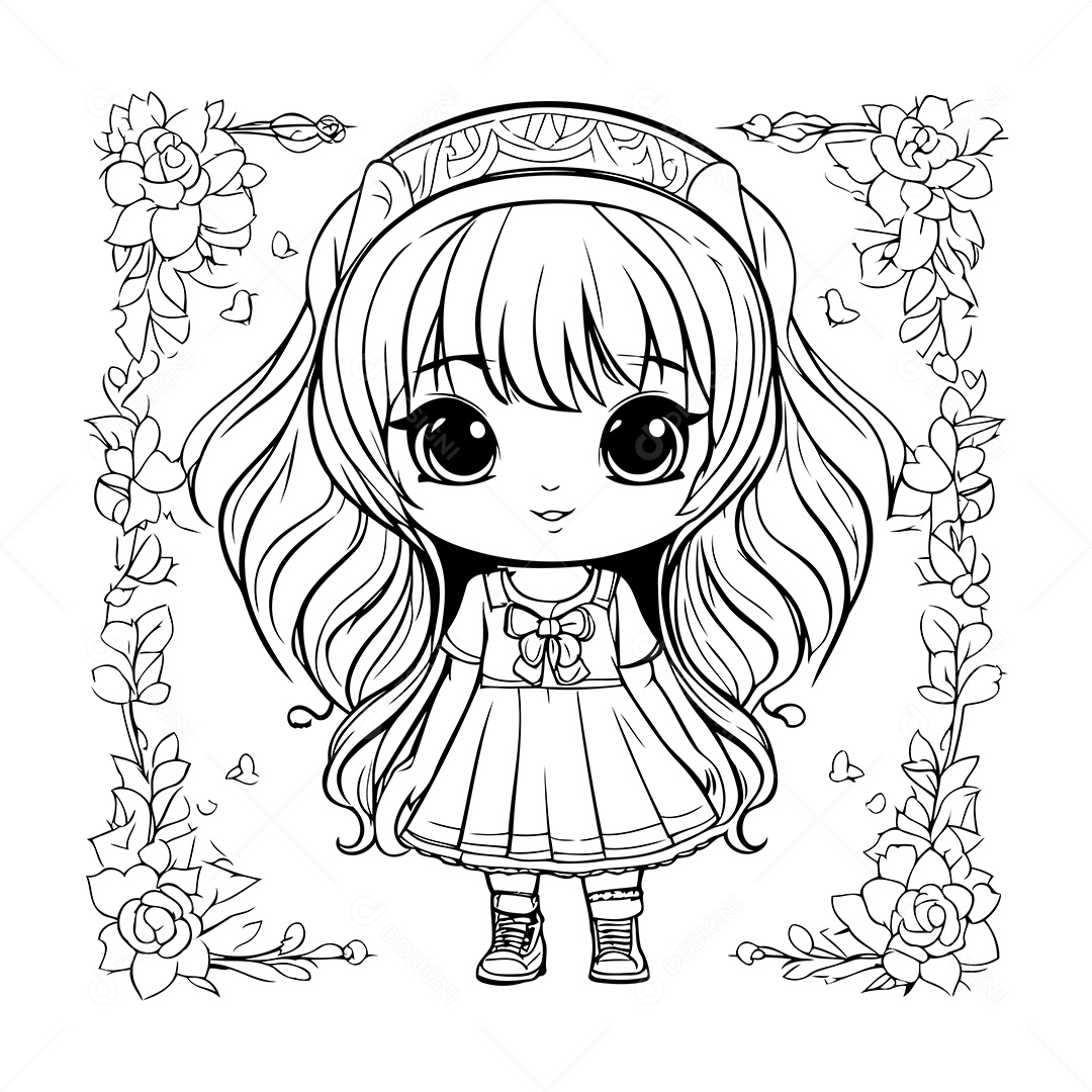 Garota Desenho Para Colorir Vetor EPS