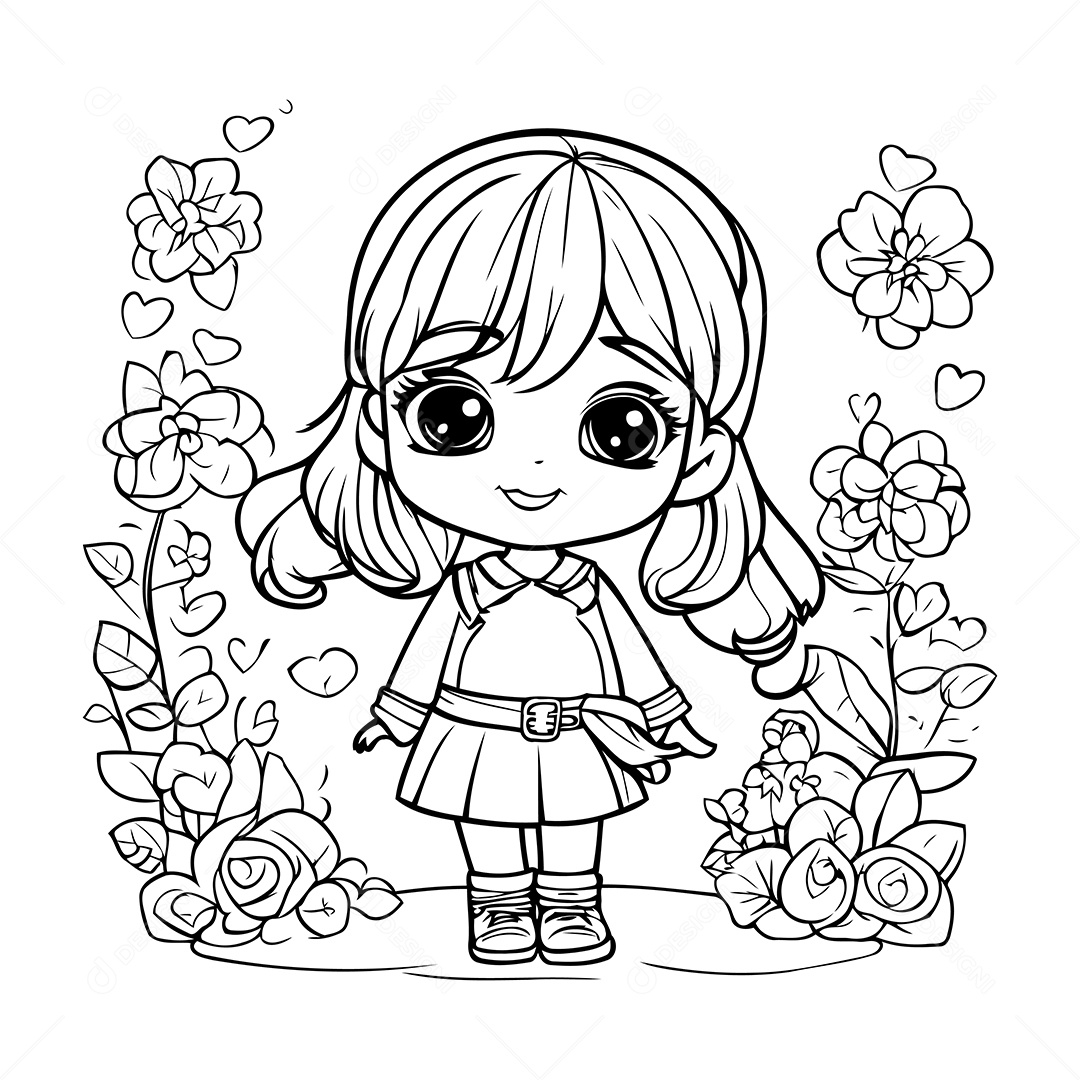 Garota Desenho Para Colorir Vetor EPS