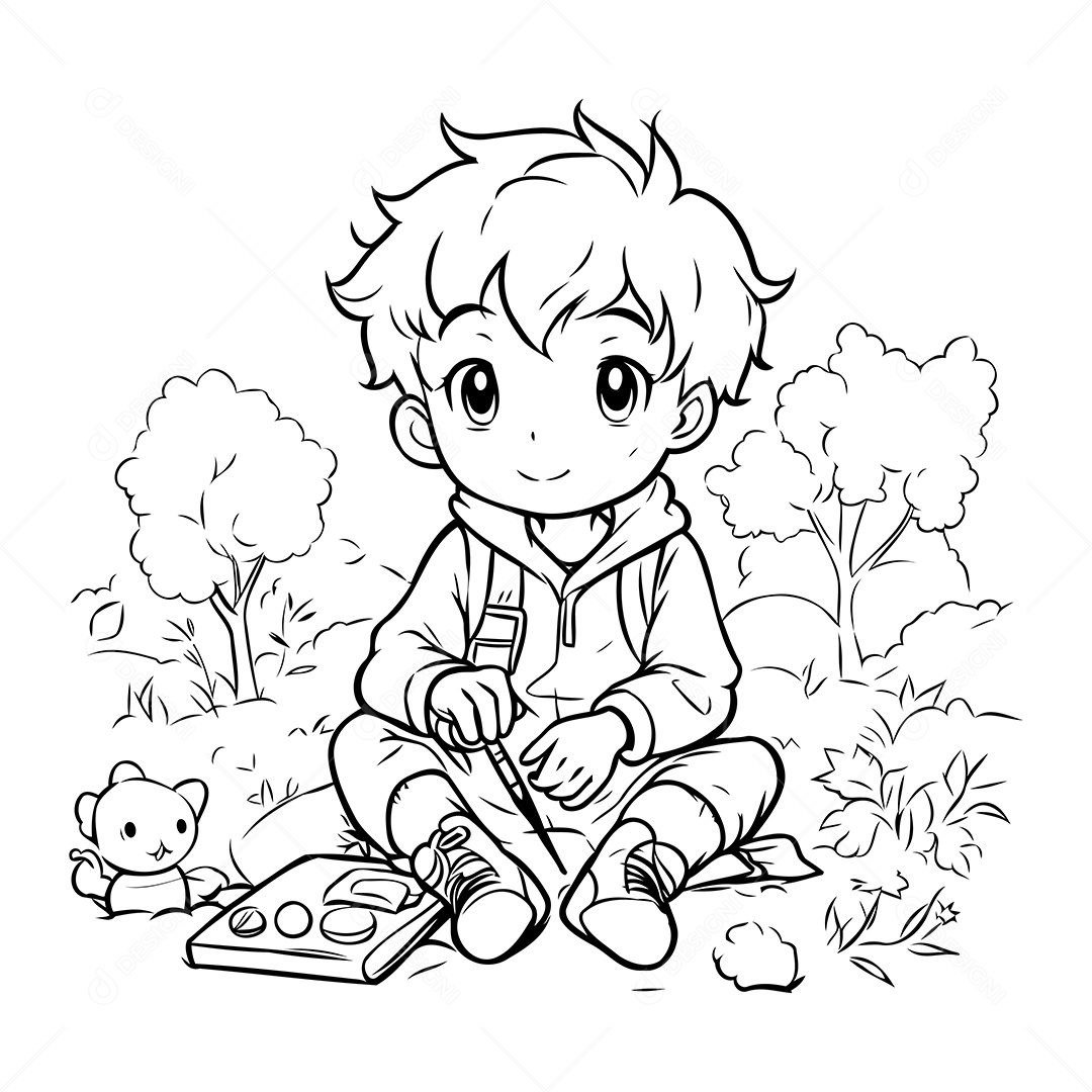 Garoto Desenho Para Colorir Vetor EPS