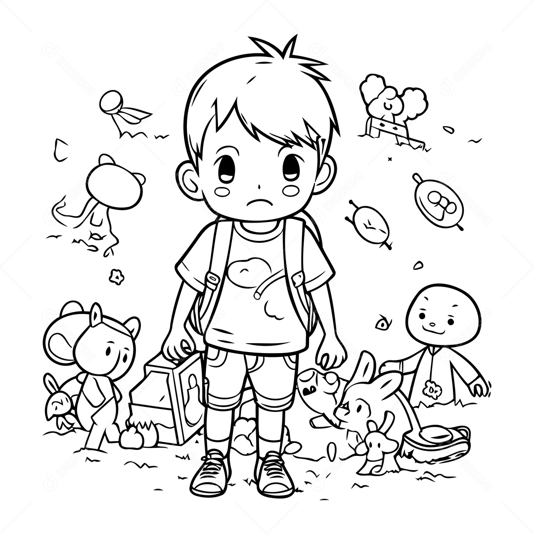 Garoto Desenho Para Colorir Vetor EPS
