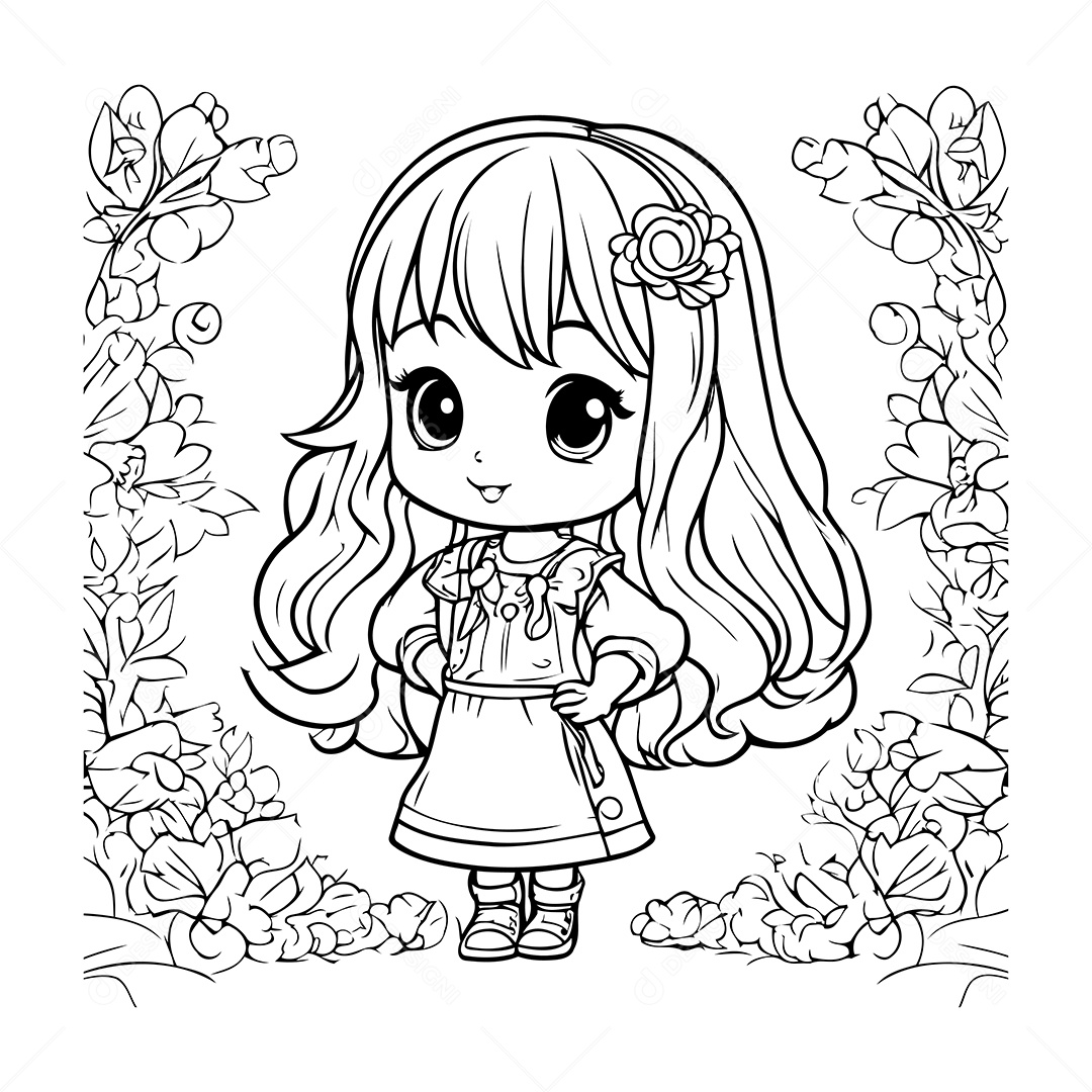 Garota Desenho Para Colorir Vetor EPS