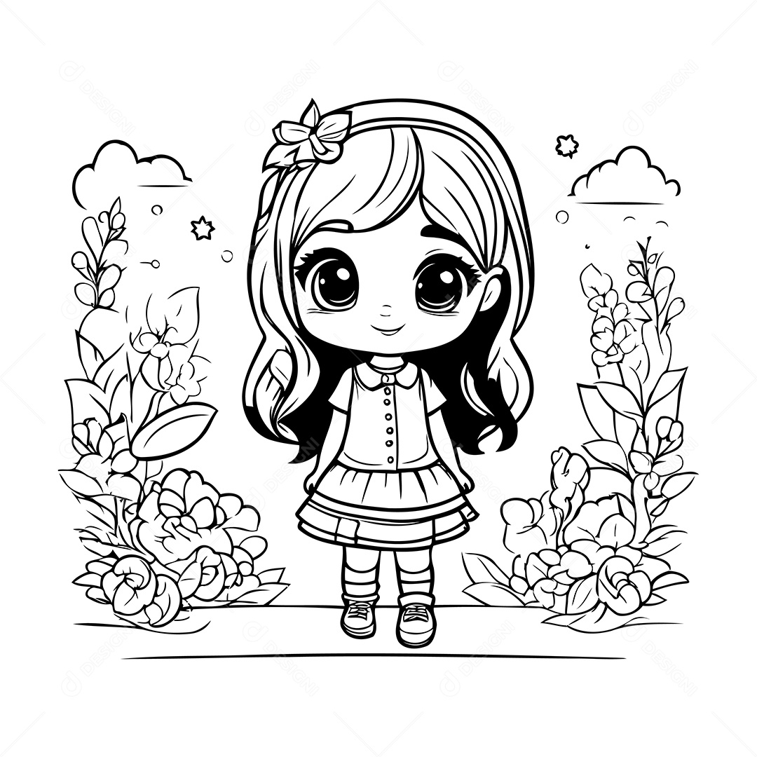 Garota Desenho Para Colorir Vetor EPS