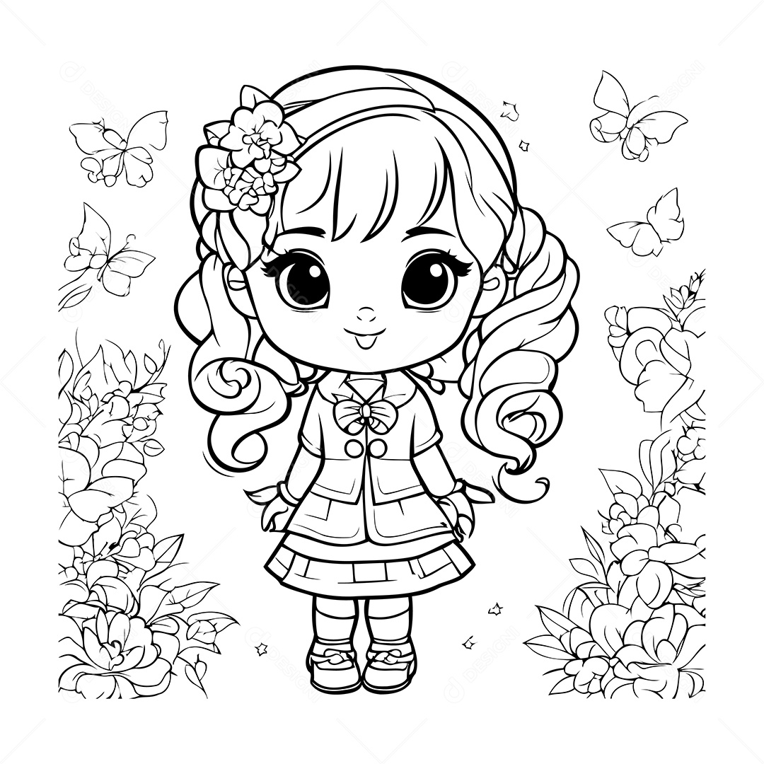 Garota Desenho Para Colorir Vetor EPS