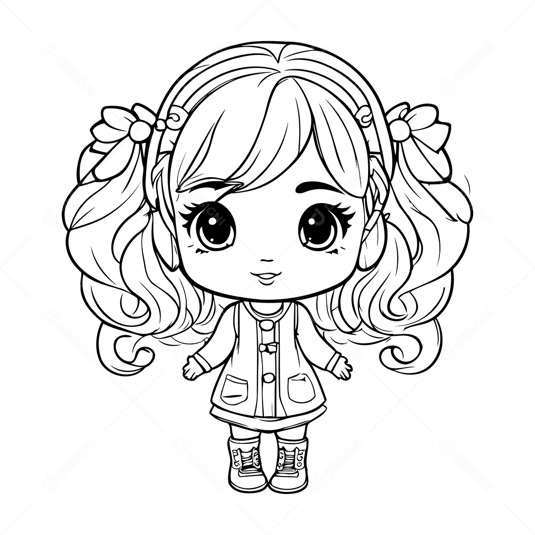 Garota Desenho Para Colorir Vetor EPS