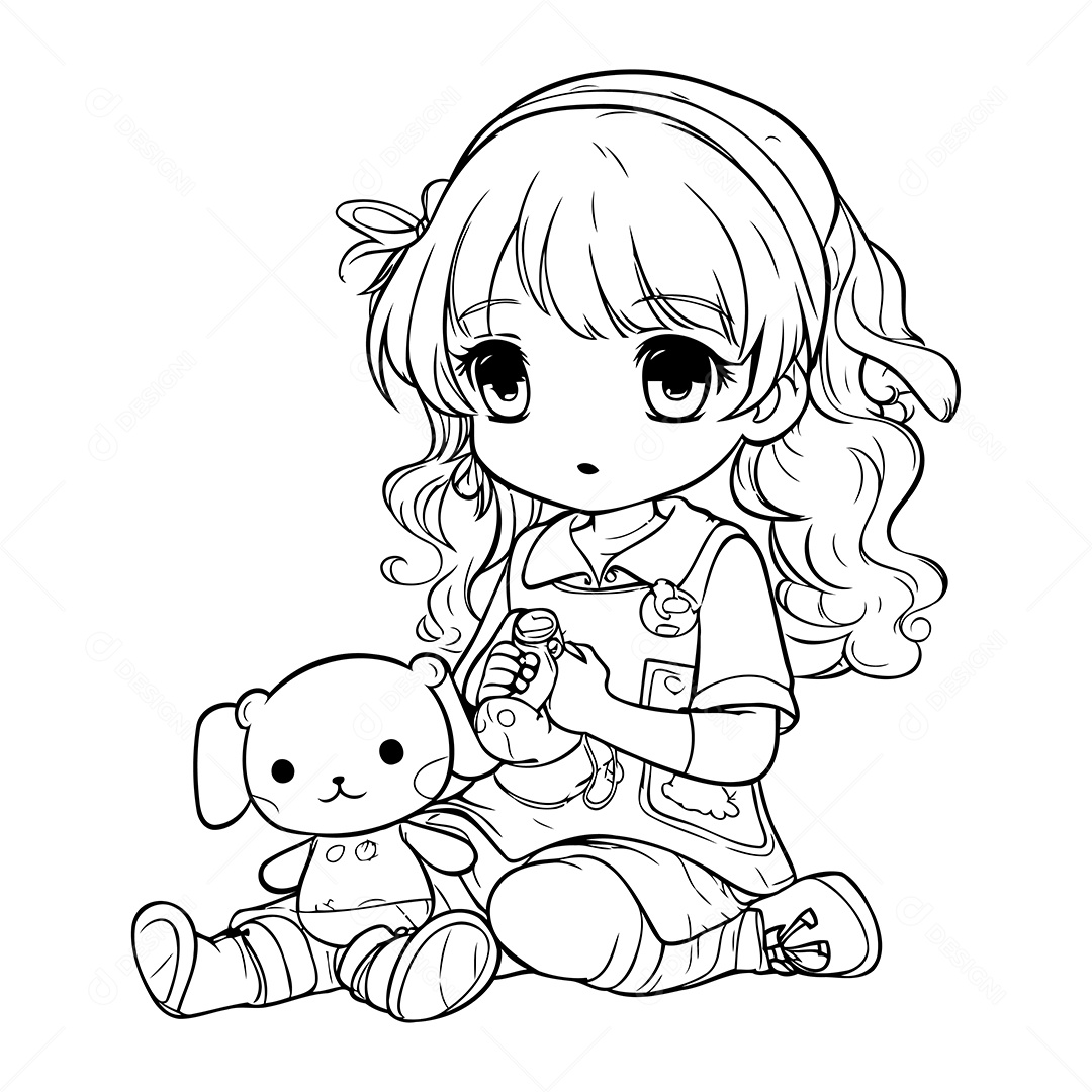 Garota Desenho Para Colorir Vetor EPS