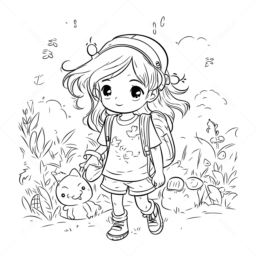 Garota Desenho Para Colorir Vetor EPS