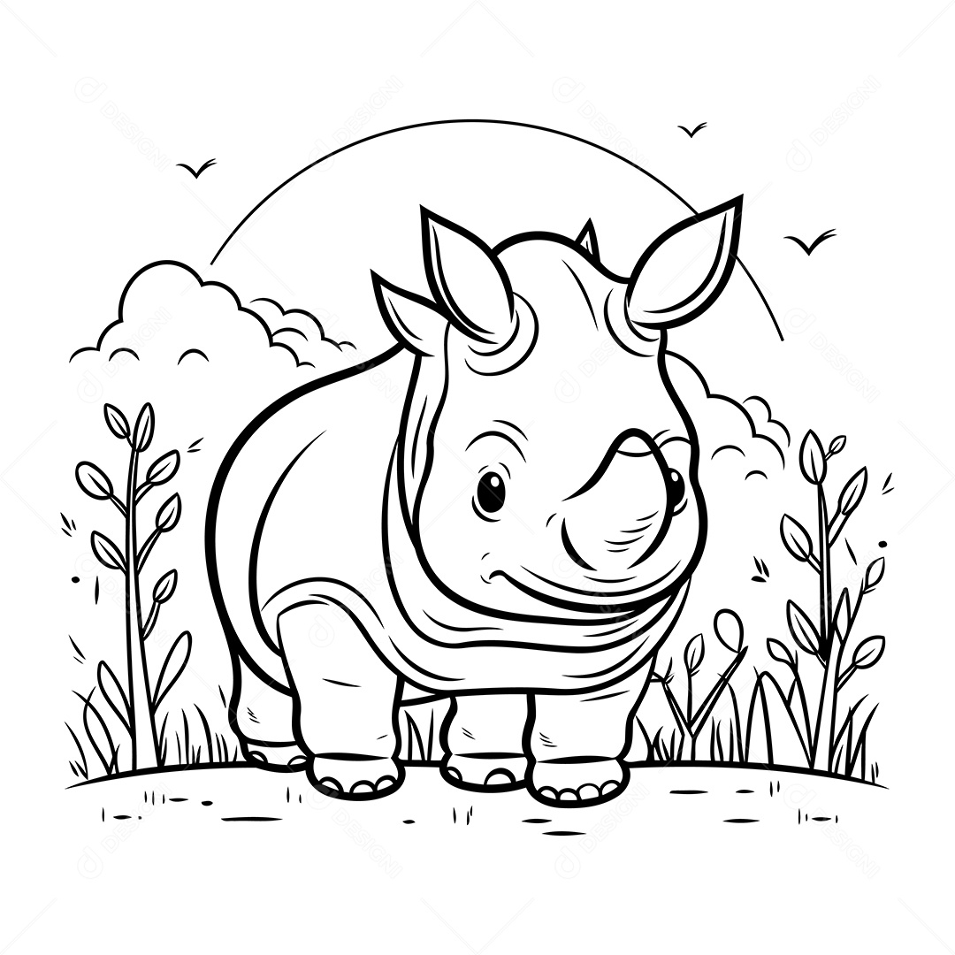 Rinoceronte Desenho Para Colorir Vetor EPS