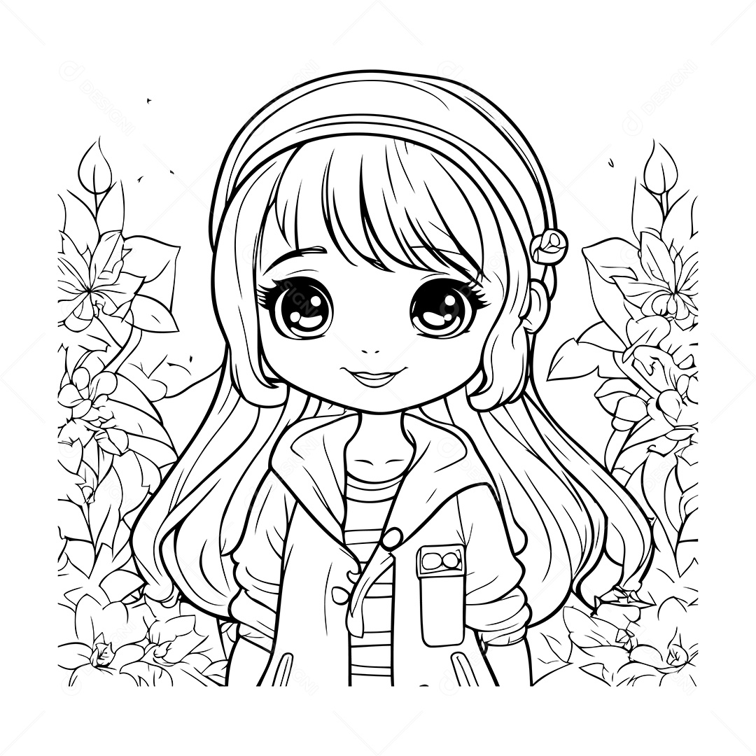 Garota Desenho Para Colorir Vetor EPS