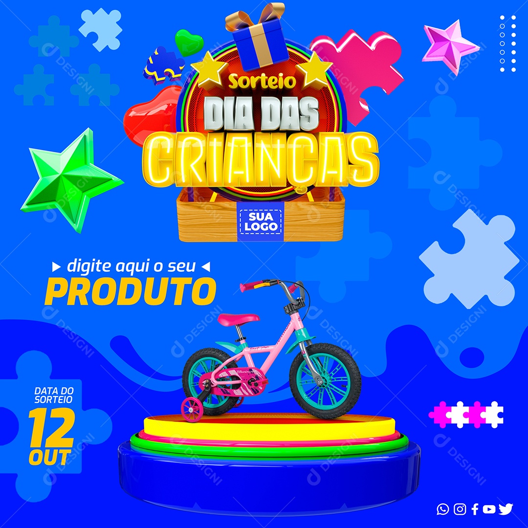 Dia das Crianças 12 de Outubro Sorteio Social Media PSD Editável