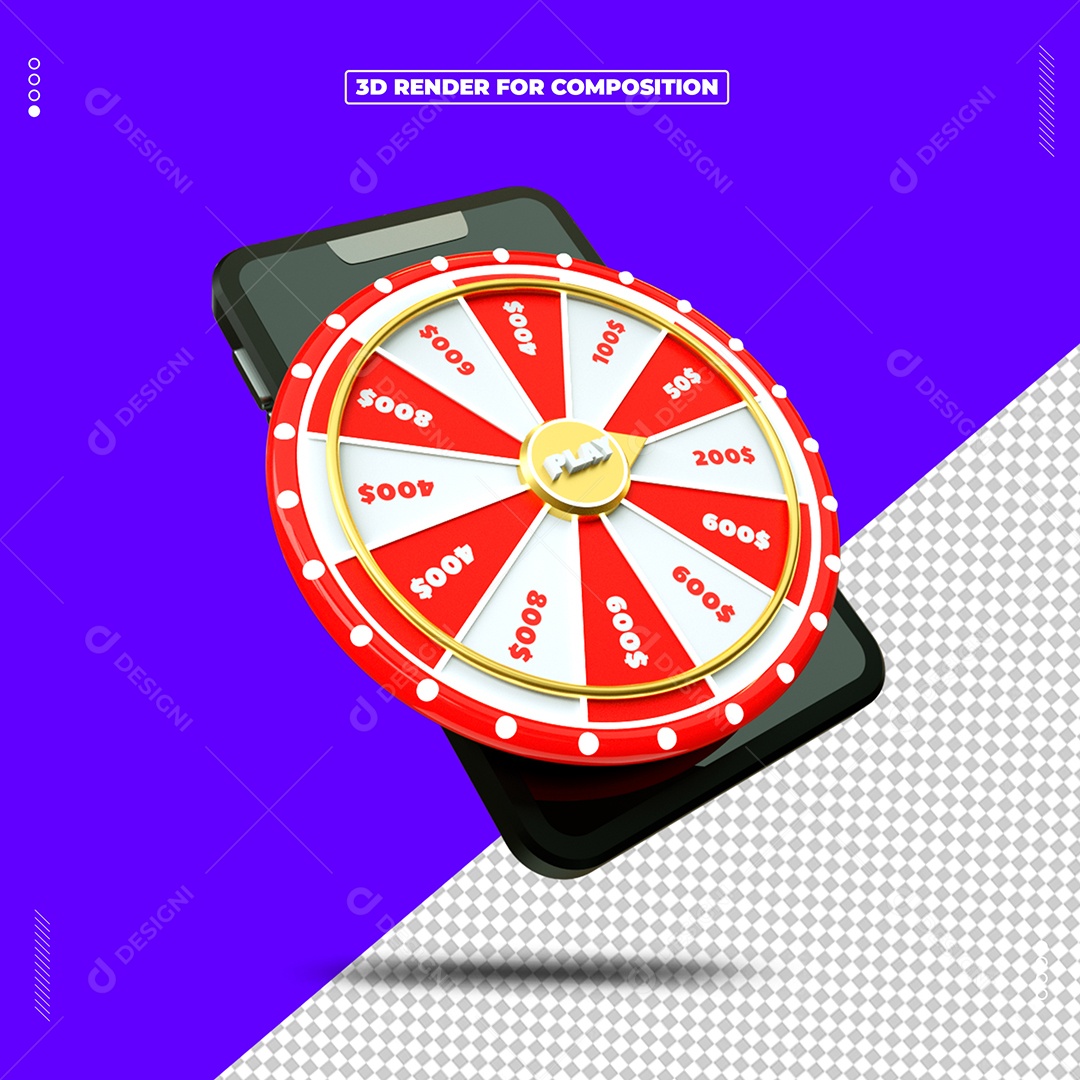 Roleta de Prêmios Elemento 3D para Composição PSD