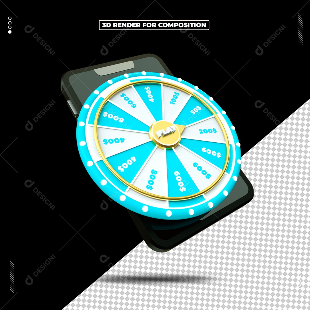Roleta de Prêmios Azul Elemento 3D para Composição PSD