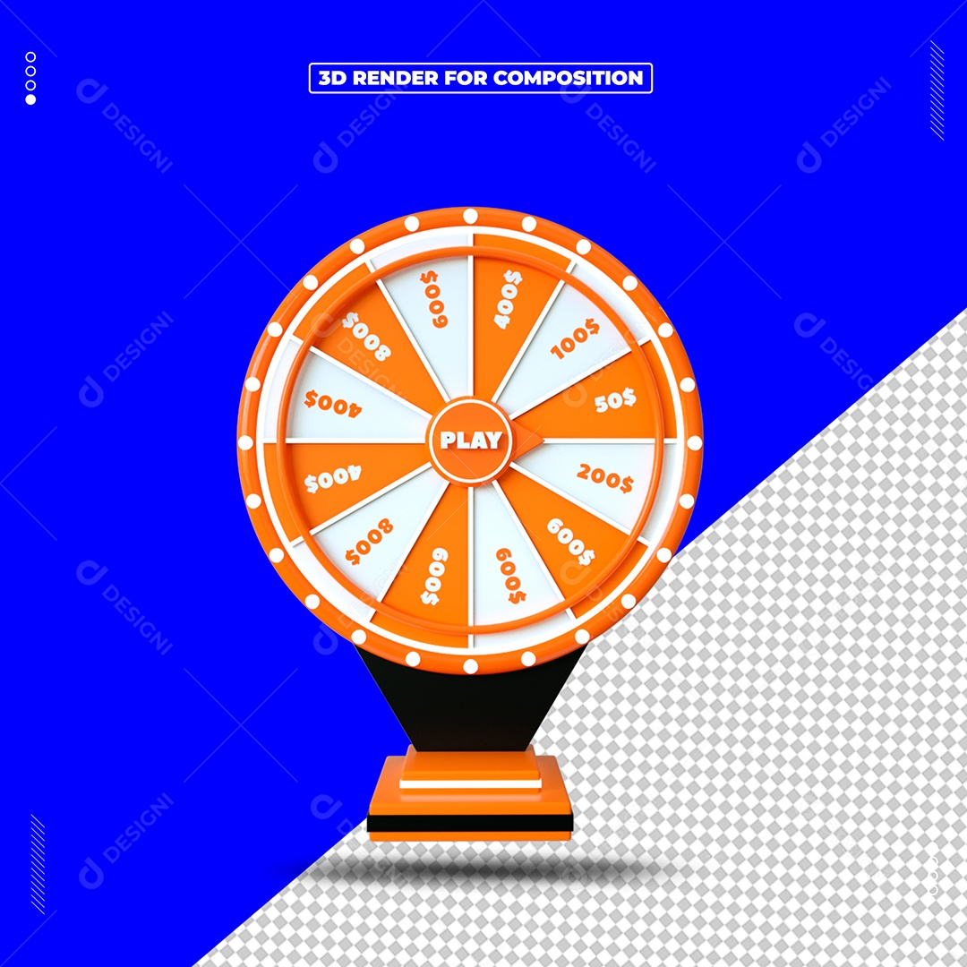 Roleta de Prêmios Laranja Elemento 3D para Composição PSD