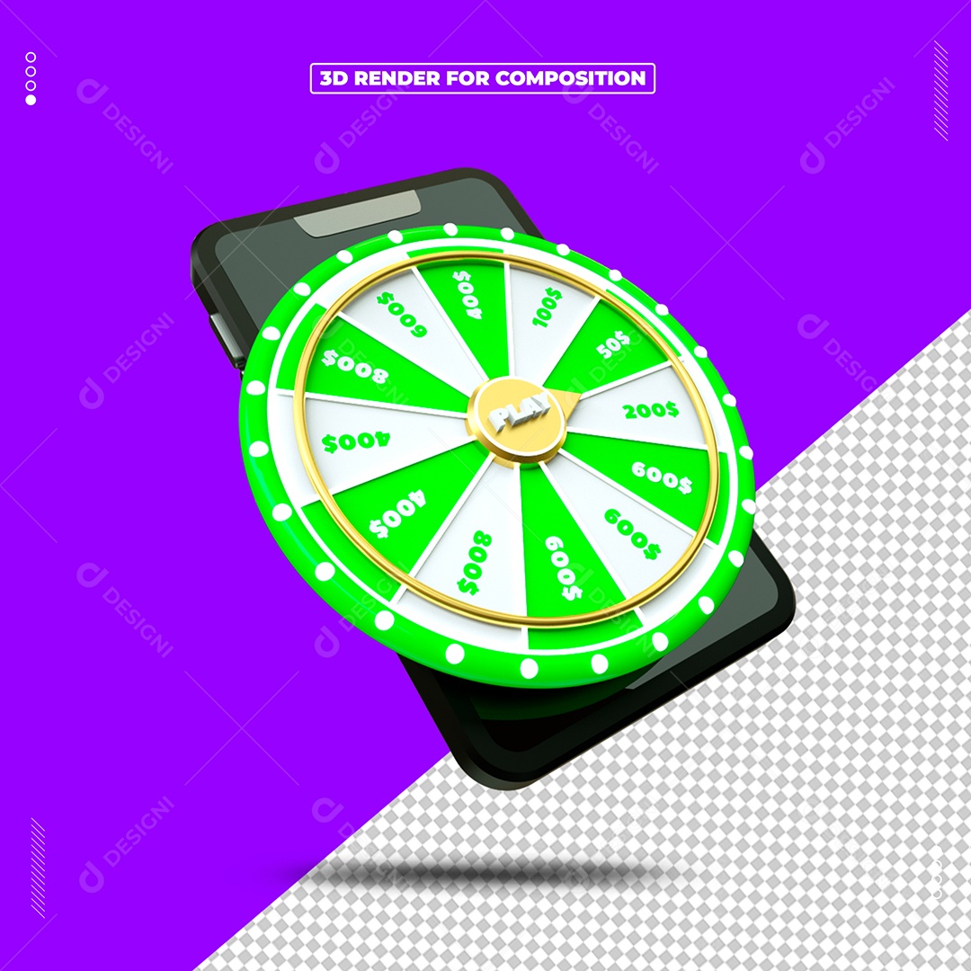 Roleta de Prêmios Verde Elemento 3D para Composição PSD