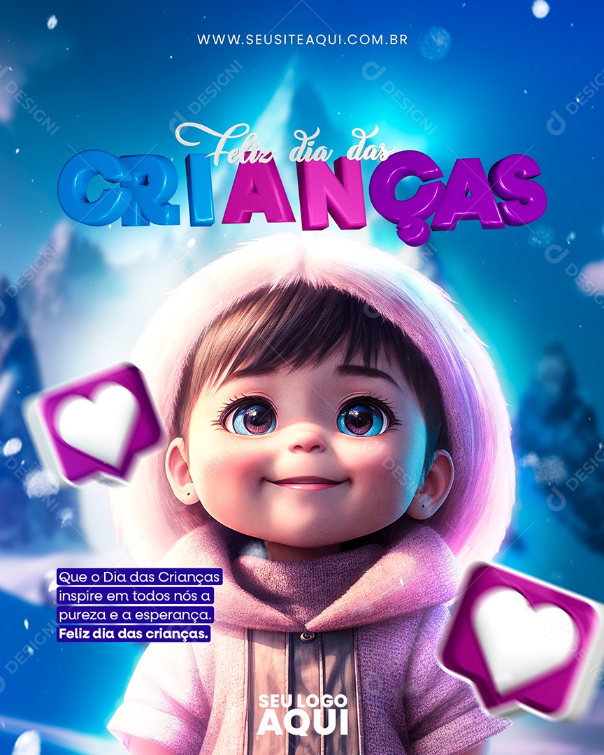 Feliz Dia Das Crianças Que o Dia Inspire em Todos nós a Pureza e a Esperança Cartão de Mensagem Social Media PSD Editável