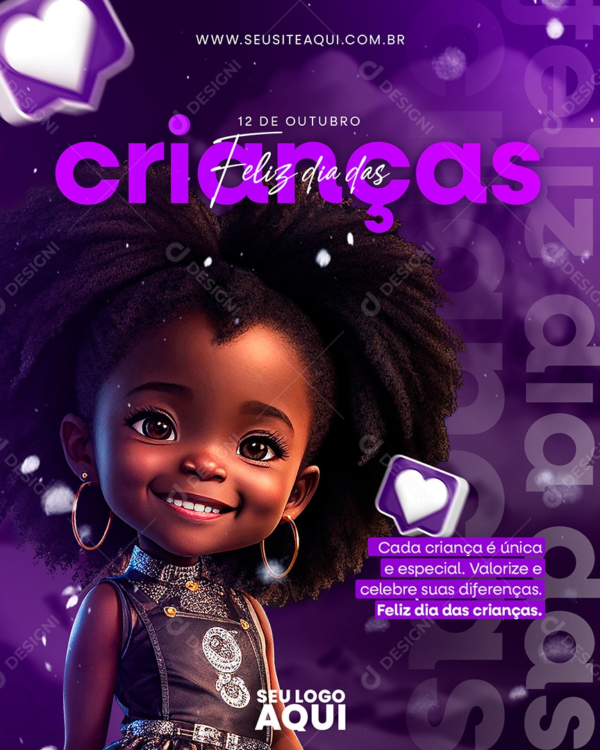 Feliz Dia Das Crianças Cada Criança é Única e Especial Social Media PSD Editável