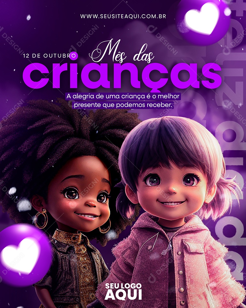 Mês das Crianças A Alegria de uma Criança é o Melhor Presente que Podemos Receber Social Media PSD Editável