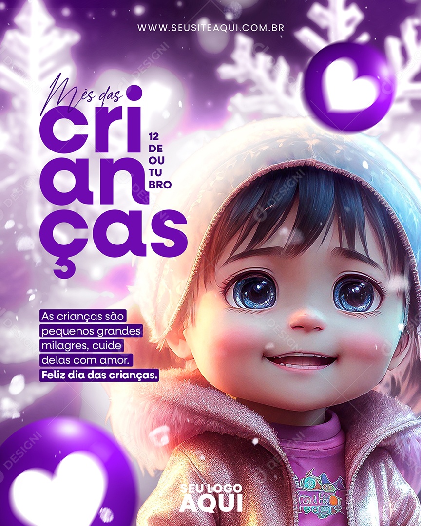 Mês das Crianças As Crianças são Pequenos Grandes Milagres Cuide Delas com Amor Social Media PSD Editável