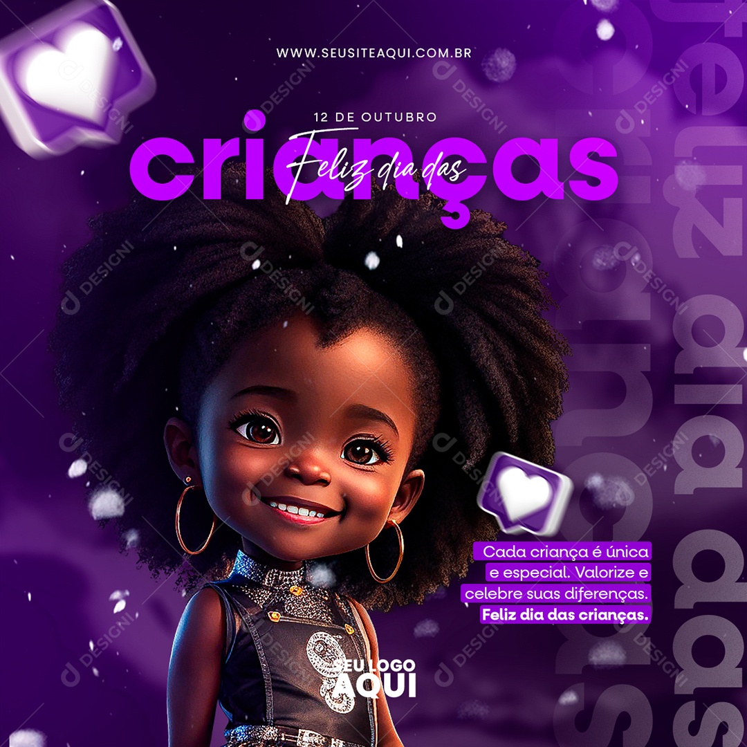 Feliz Dia Das Crianças Cada Criança é Única e Especial Social Media PSD Editável