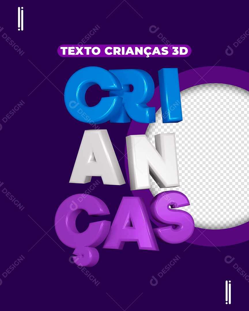Crianças Texto 3D Azul Branco e Roxo para Composição PSD