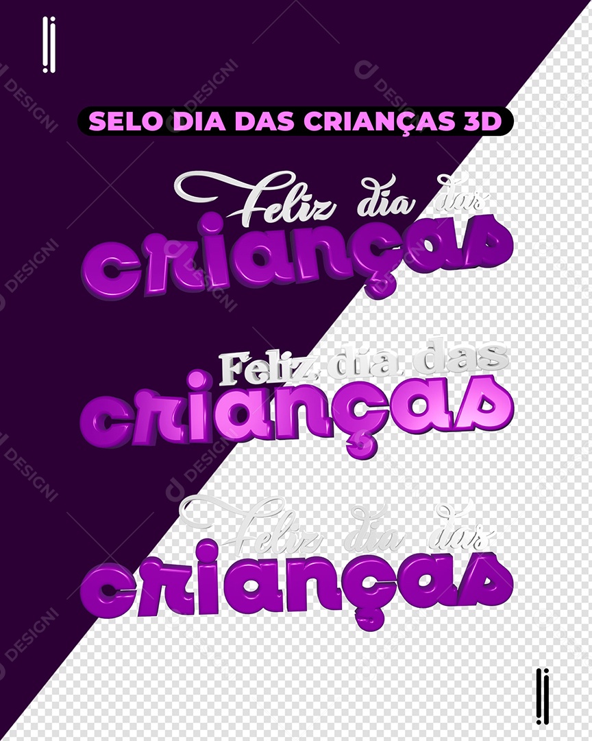 Happy Children's Day White and Purple 3D Texts for PSD Composition
