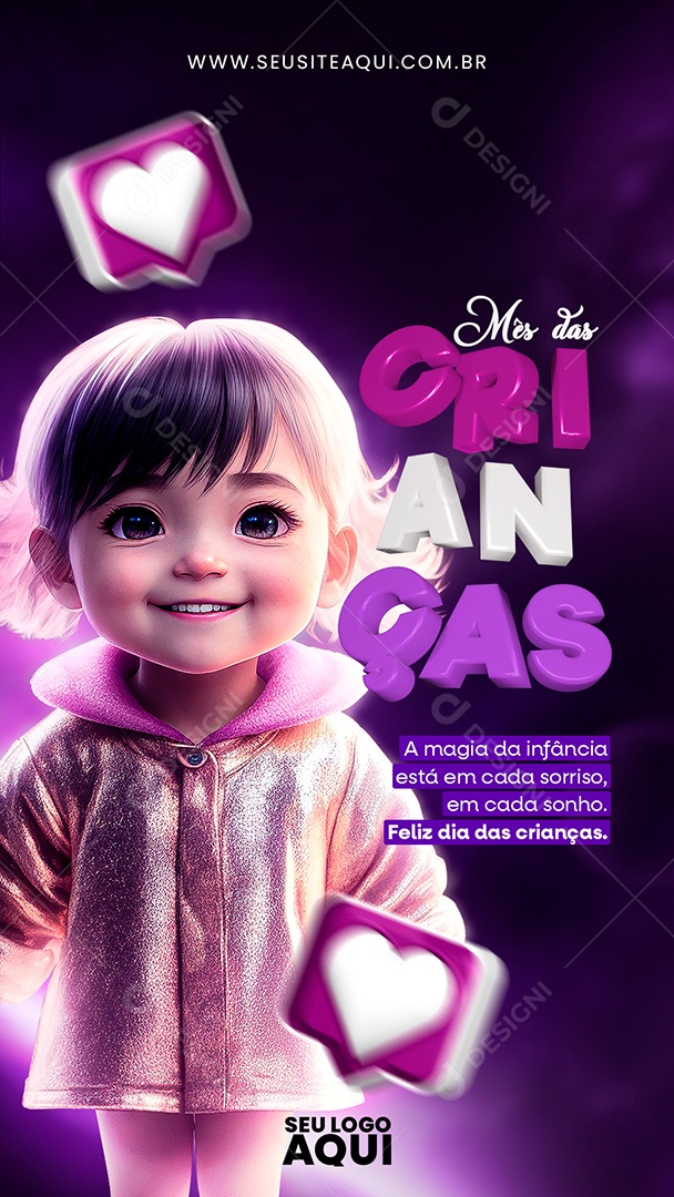 Story Mês das Crianças A Magia da Infância Está em Cada Sorriso Cartão de Mensagem Social Media PSD Editável