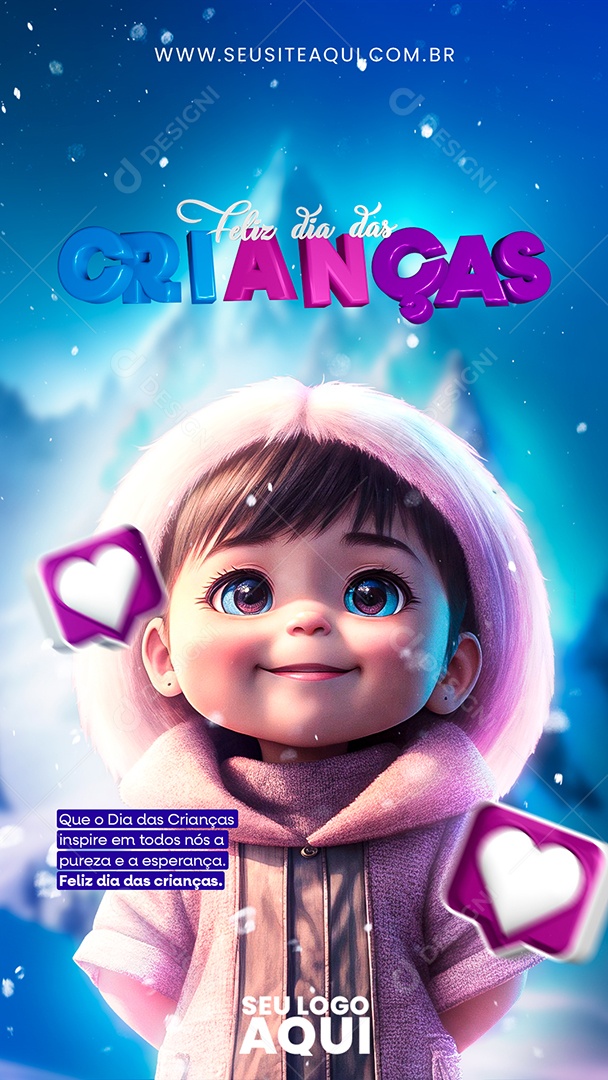 Story Feliz Dia Das Crianças Que o Dia Inspire em Todos nós a Pureza e a Esperança Cartão de Mensagem Social Media PSD Editável