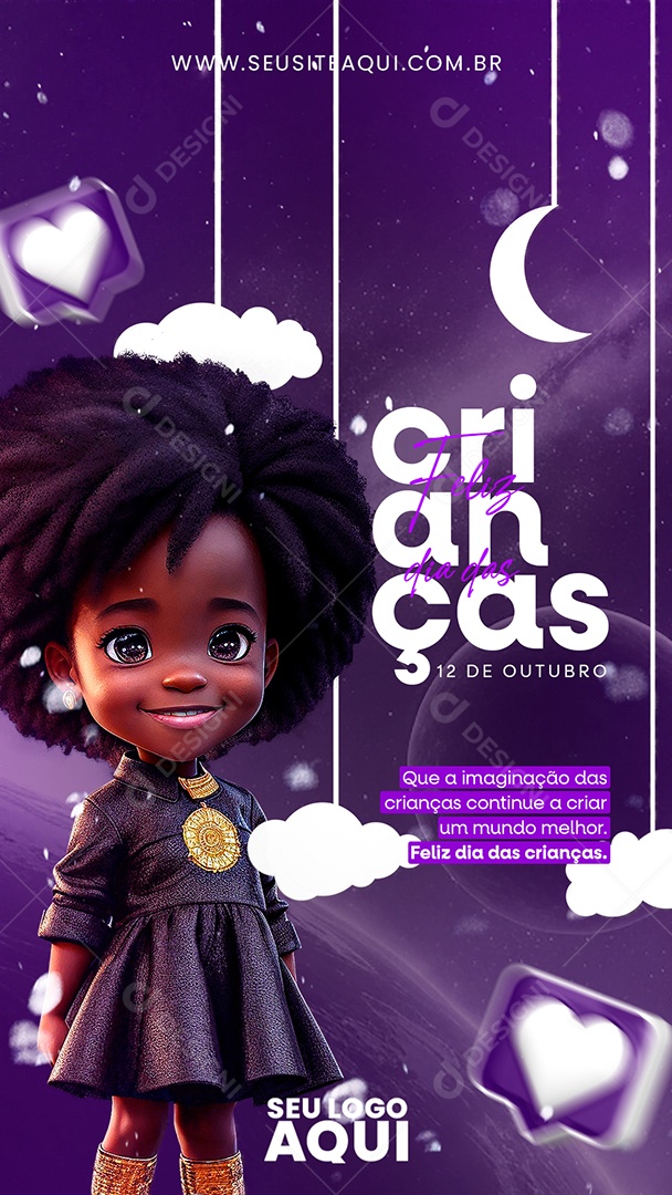 Story Feliz Dia das Crianças Que a Imaginação das Crianças Continue a Criar um Mundo Melhor 12 de Outubro Social Media PSD Editável