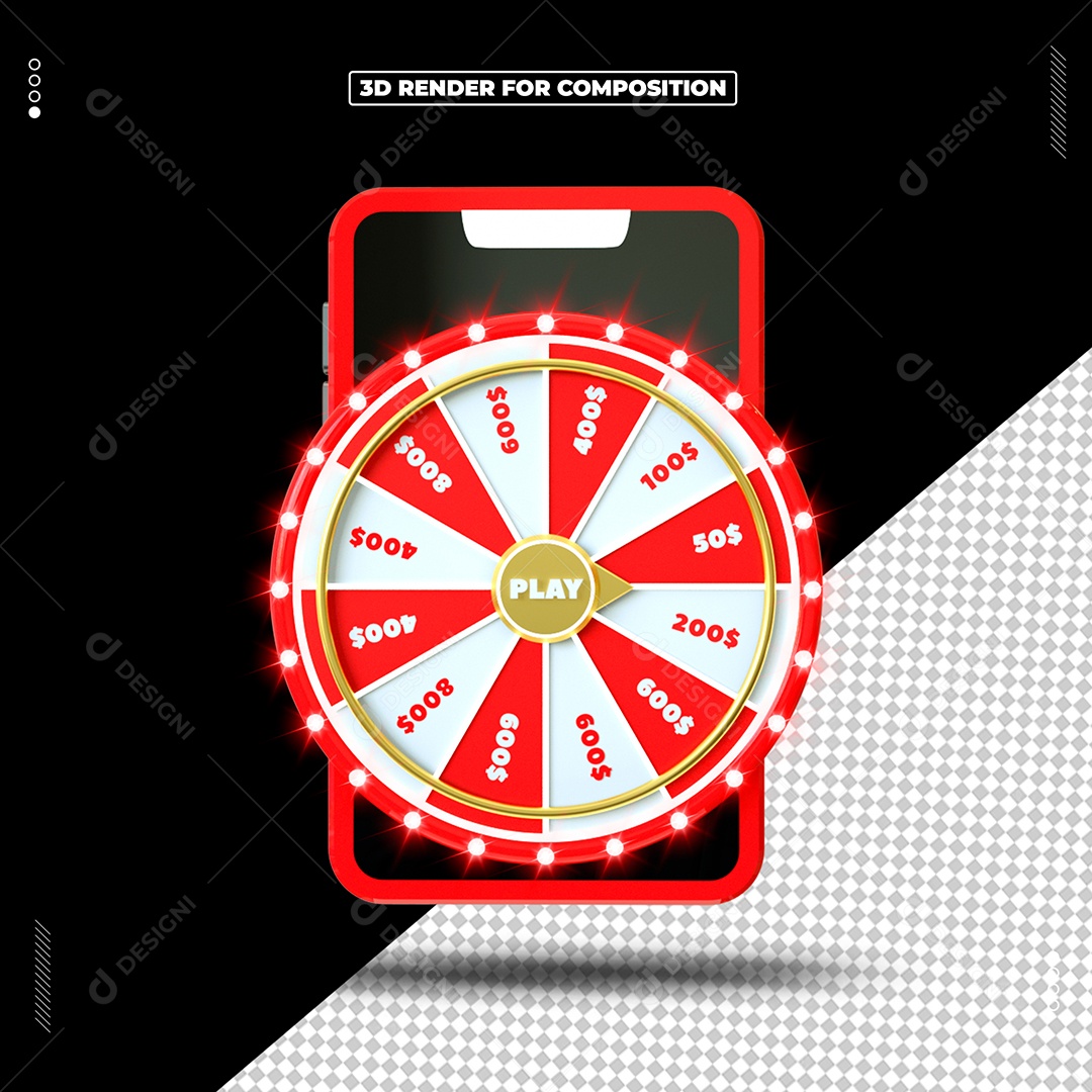 Roleta de Prêmios Vermelho Branco Elemento 3D para Composição PSD