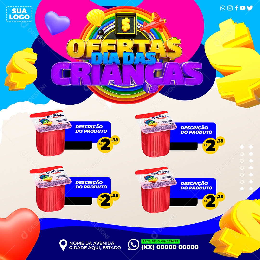 Ofertas Dia das Crianças 12 de Outubro Social Media PSD Editável