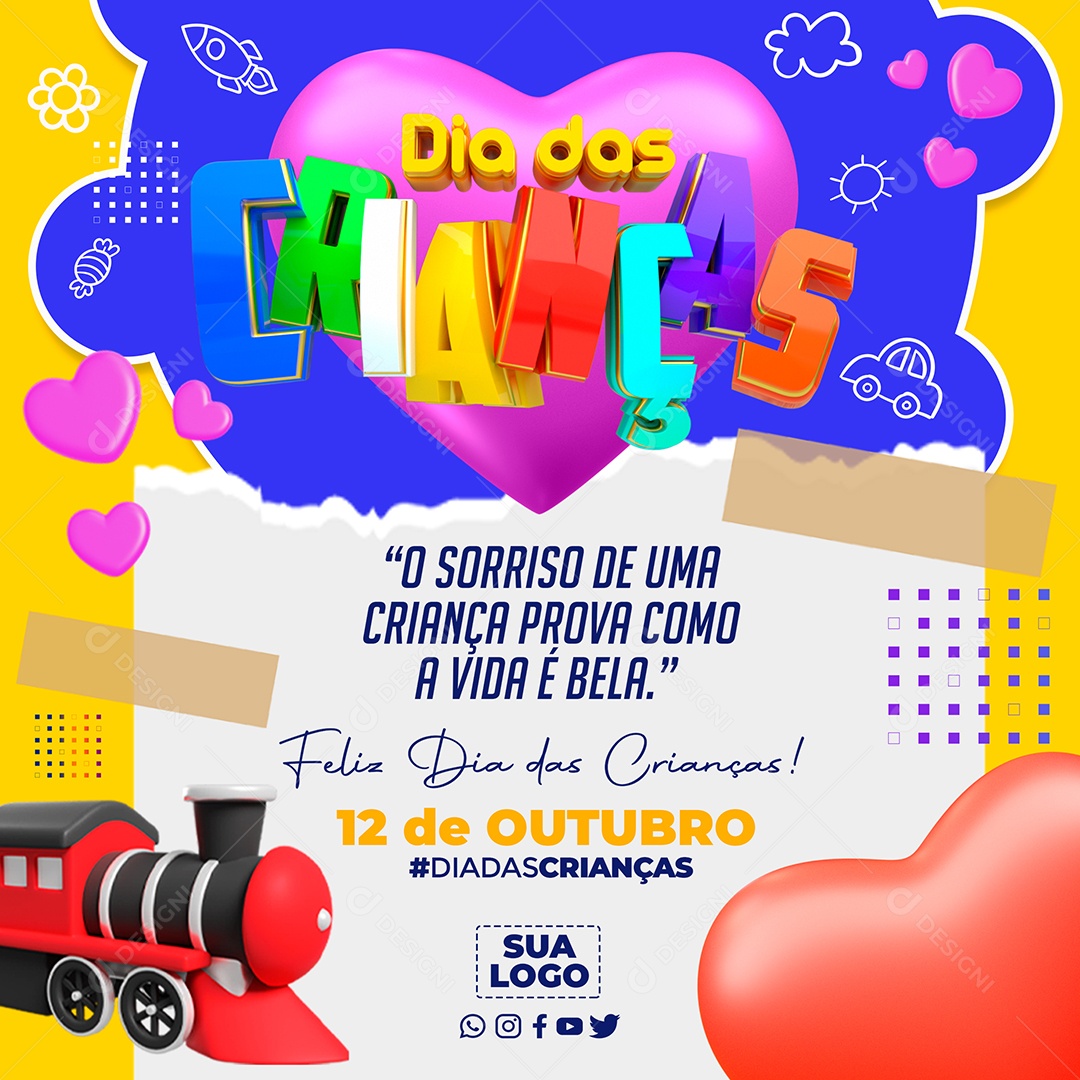 Feliz Dia das Crianças 12 de Outubro Sorriso Provar como a Vida é Bela Social Media PSD Editável