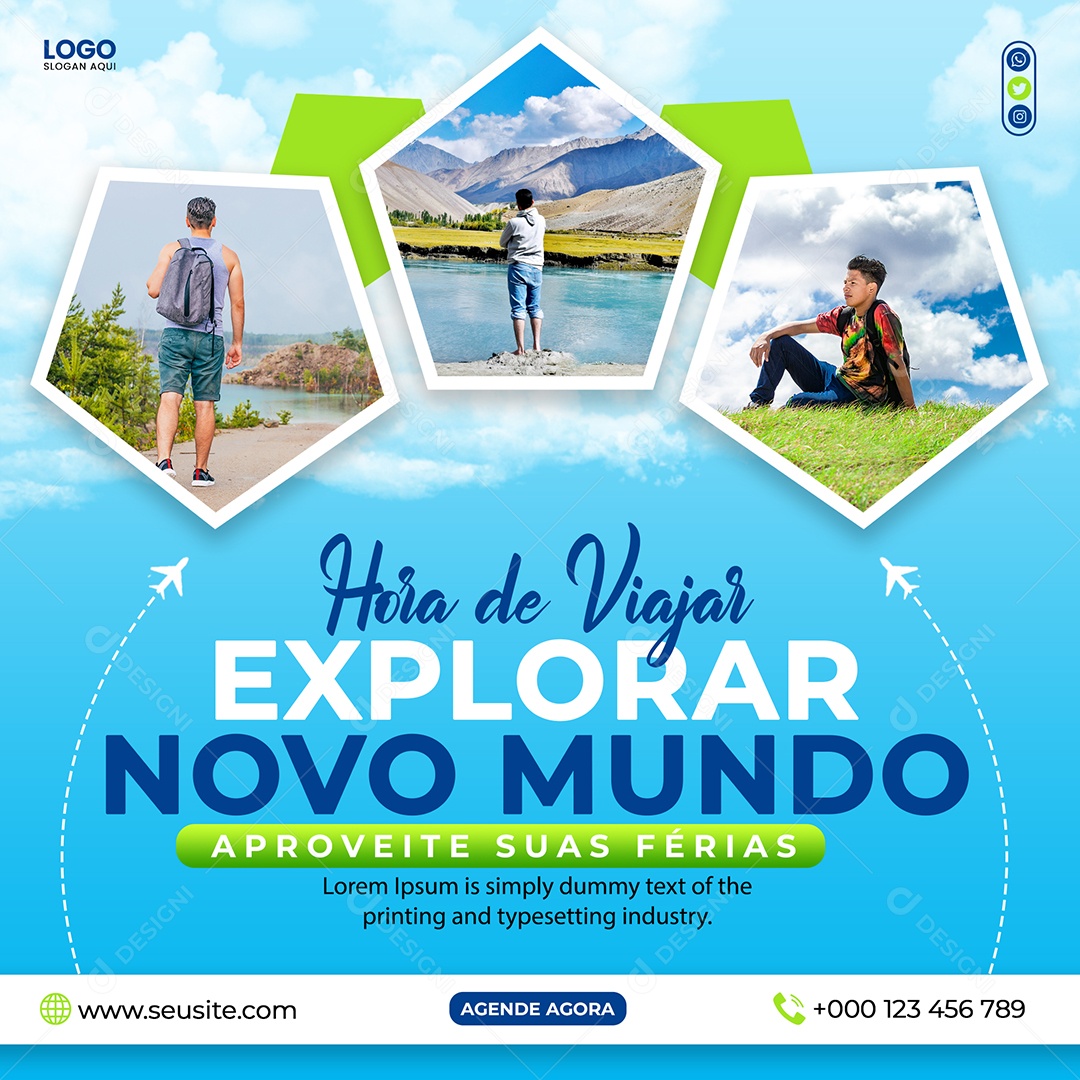 Social Media Hora De Viajar Novo Mundo PSD Editável