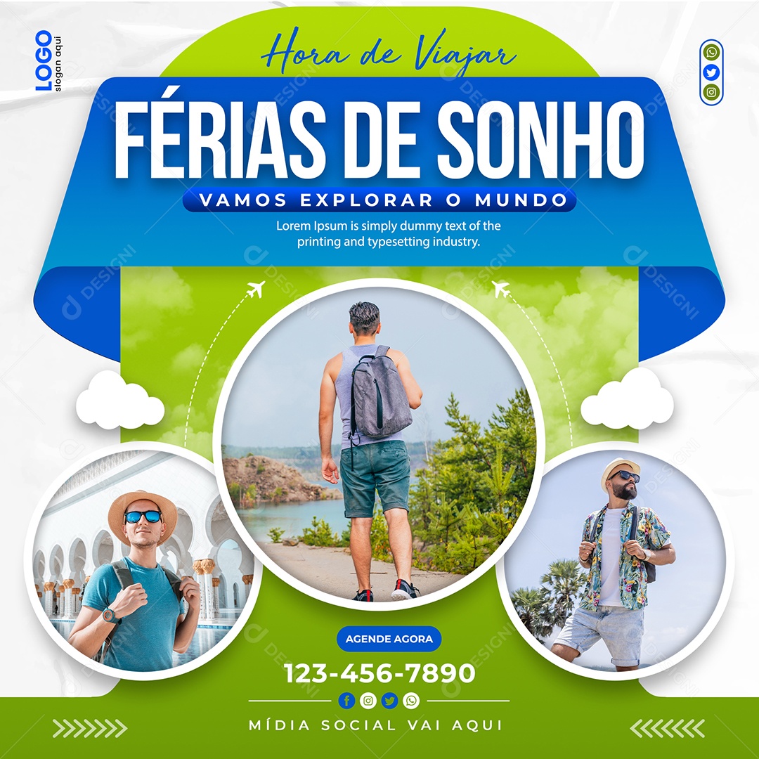 Social Media Férias De Sonho Explorar o Mundo PSD Editável